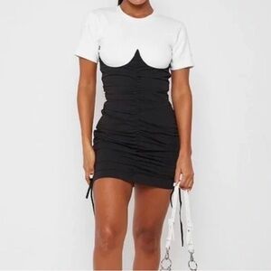 Manière De Voir White and Black Ruched T-Shirt Dress